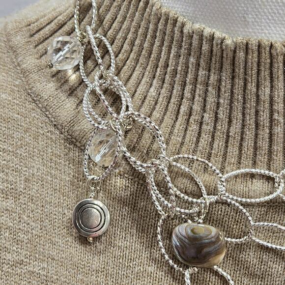 Beachcore Abalone Shell Clear Faceted Beads Charms Silver Tone Chain Necklace - Picture 3 of 16